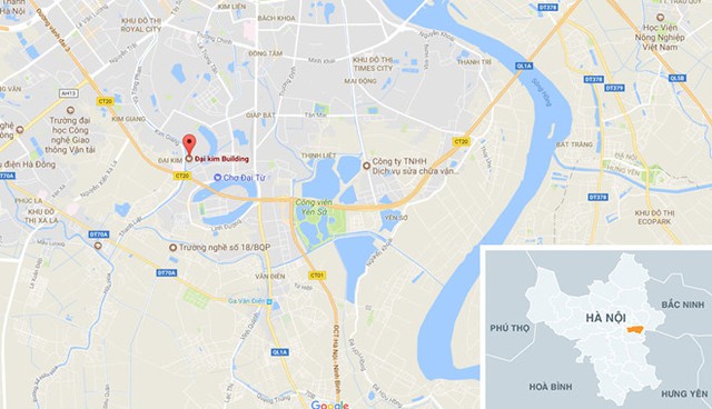 
Vụ việc xảy ra tại chung cư Đại Kim, phường Đại Kim, Hoàng Mai, Hà Nội. (chấm đỏ). Ảnh: Google Maps.
