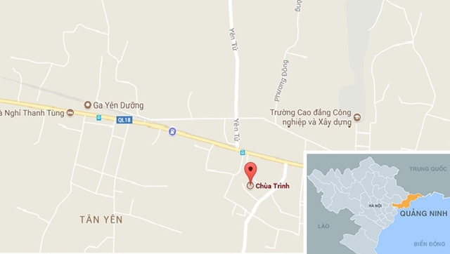 
Vụ đuối nước xảy ra gần khu vực chùa Trình, Uông Bí, Quảng Ninh. Ảnh: Google Maps.
