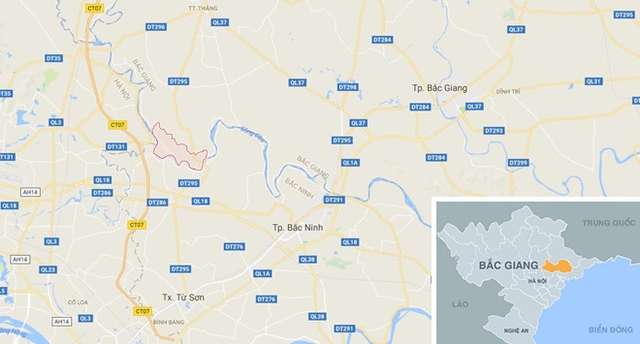 Xã Mai Đình (ô đỏ) nơi xảy ra vụ tai nạn. Ảnh: Google Maps.