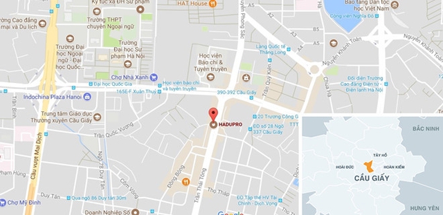 Cổng làng Đình Hậu (Chấm đỏ) nơi xảy ra vụ việc. Ảnh: Google Maps.