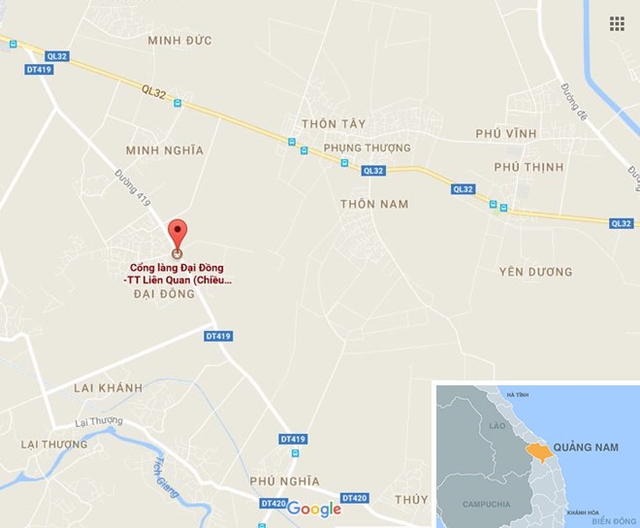 
Xã Đại Đồng, huyện Đại Lộc (Quảng Nam), nơi xảy ra vụ nổ súng. Ảnh: Google Maps.
