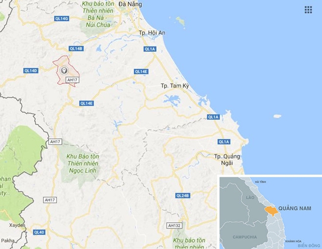 Xã Cà Dy, huyện Nam Giang (Quảng Nam), nơi án mạng xảy ra. Ảnh: Google Maps.