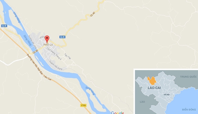 Quốc lộ 4E đoạn quan địa phận Phố Lu (chấm đỏ) nơi xảy ra tai nạn. Ảnh: Google Maps.