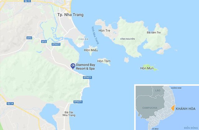 Khu du lịch Diamond Bay nơi diễn ra đ&ecirc;m chung kết. Ảnh: Google Maps.