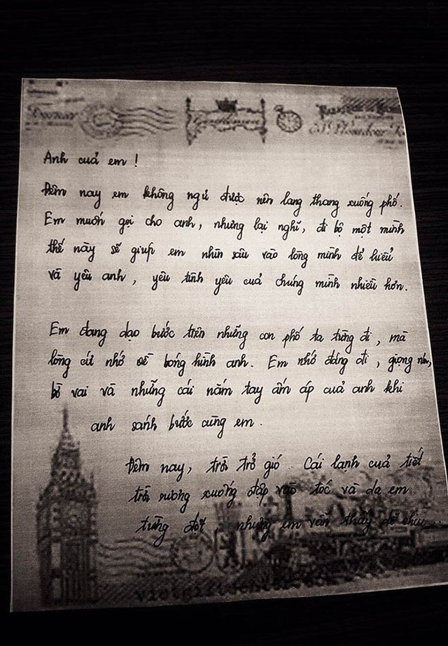 Lá thư tay của Lâm Khánh Chi gửi ông xã trong đêm Tân hôn. Ảnh NVCC.