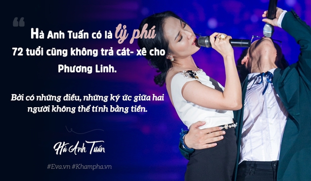 Hết duyên nhưng với Hà Anh Tuấn vẫn còn nợ mà không phải tính bằng tiền. Thường mỗi show diễn, Hà Anh Tuấn không trả cát-xê cho Phương Linh. Nữ ca sĩ nói nhiều lần anh trả bằng... váy đến nỗi cô có quá nhiều váy của Hà Anh Tuấn.