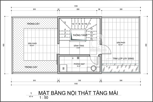 Mặt bằng bố trí nội thất tầng mái.