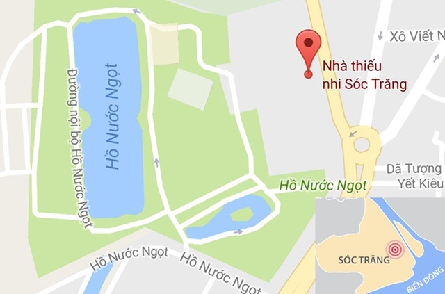 
Hiện trường trước cổng Nhà thiếu nhi tỉnh Sóc Trăng. Ảnh: Google Maps.
