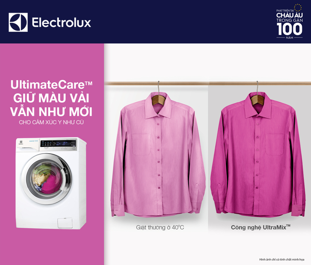 Công nghệ UltraMix™ độc đáo của máy giặt Electrolux giúp đánh tan chất tẩy không cần dùng nước nóng, giữ màu vải tốt hơn đến 31%*