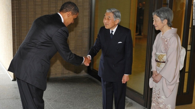 Cựu tổng thống Obama trong chuyến viếng thăm Thiên hoàng Akihito và Hoàng hậu Michiko. (Nguồn: Japantoday)