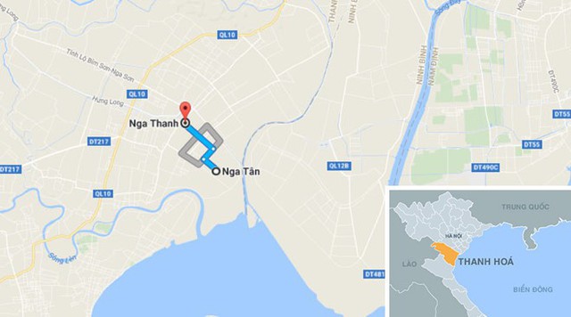 Nạn nh&acirc;n tử vong ở x&atilde; Nga Thanh, khi đ&atilde; gần về đến nh&agrave; ở x&atilde; Nga T&acirc;n. Ảnh: Google Maps.
