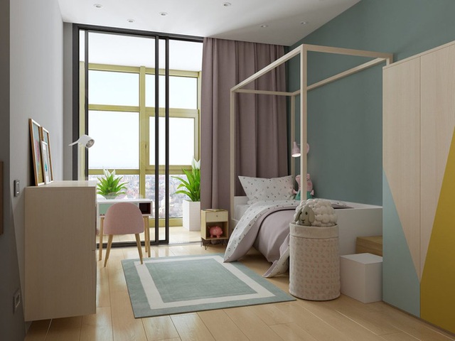 2. Phòng ngủ này lại gây ấn tượng bởi sự cân đối tuyệt vời trong cách lựa chọn màu sắc.