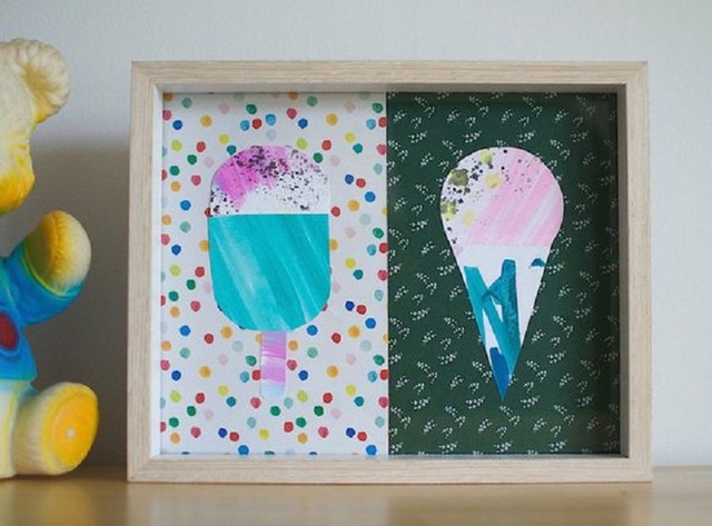 5. Hoặc là một bức tranh vẽ đơn giản để bàn mô phỏng hai cây kem nhiều màu sắc.