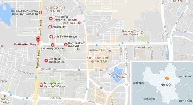 Ngã tư Phạm Văn Đồng - Hoàng Quốc Việt (chấm đỏ) nơi xảy ra sự cố. Ảnh: Google Maps.