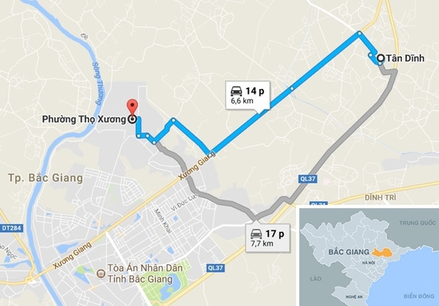 
Đoạn đường CSGT truy đuổi ôtô gắn biển xanh. Ảnh: Google Maps.
