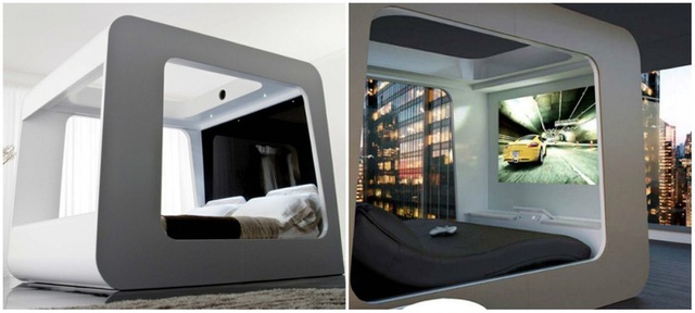 Chiếc giường tích hợp các thiết bị điện tử thu phát hình ảnh sẽ là món đồ không thể thiếu đối với cư dân làng công nghệ.