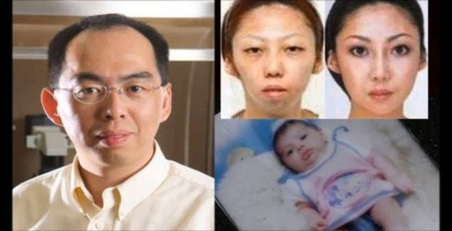 
Jian Feng, vợ anh trước và sau phẫu thuật thẩm mỹ và con gái sơ sinh.
