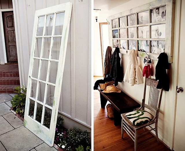 9. Một c&aacute;nh cửa k&iacute;nh cũ sẽ l&agrave; khung ảnh đặc biệt nhất. &Yacute; tưởng n&agrave;y sẽ rất ph&ugrave; hợp cho lối h&agrave;nh lang từ cửa ch&iacute;nh dẫn v&agrave;o nh&agrave;.