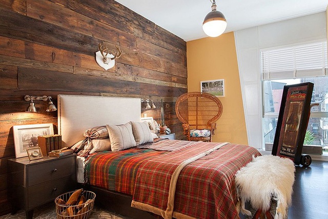 Phòng ngủ tuyệt vời với sự kết hợp của phong cách rustic và shabby chic.