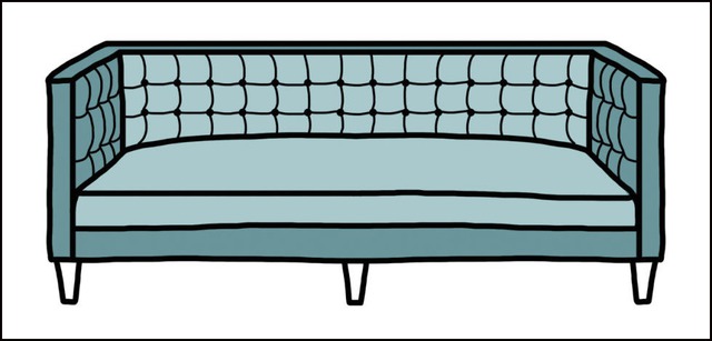 Giống như chiếc ghế sofa Chesterfield, phần tay vịn và lưng của ghế sofa Tuxedo có cùng chiều cao với nhau. Nhưng không giống ghế sofa Chesterfield, chiếc ghế này có những hình học rất rõ ràng, và thường được bọc bằng vải.