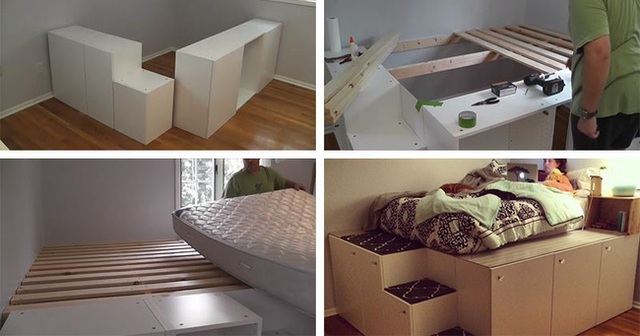 8. Một chiếc giường ngủ dành cho những căn phòng ngủ nhỏ được tạo ra từ những chiếc tủ lưu trữ.