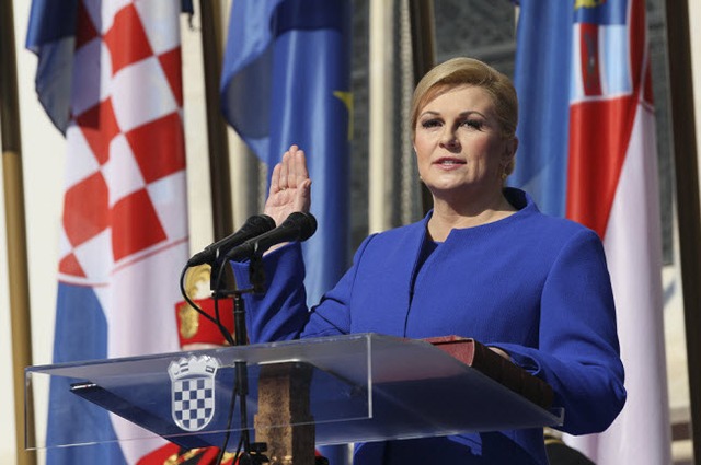 
Tổng thống Croatia Kolinda Grabar-Kitarovic tuyên thệ trong lễ nhậm chức vào ngày 15.2.2015 ở Zagreb, Croatia.
