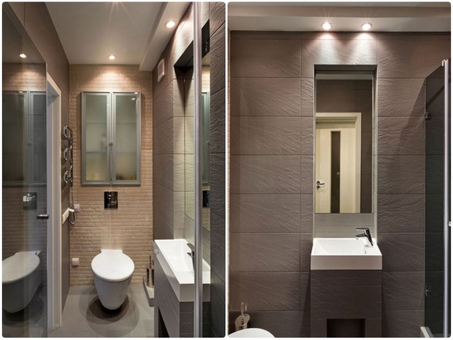 Phòng tắm đơn giản, tiện dụng với nội thất hiện đại cùng gam màu trung tính.