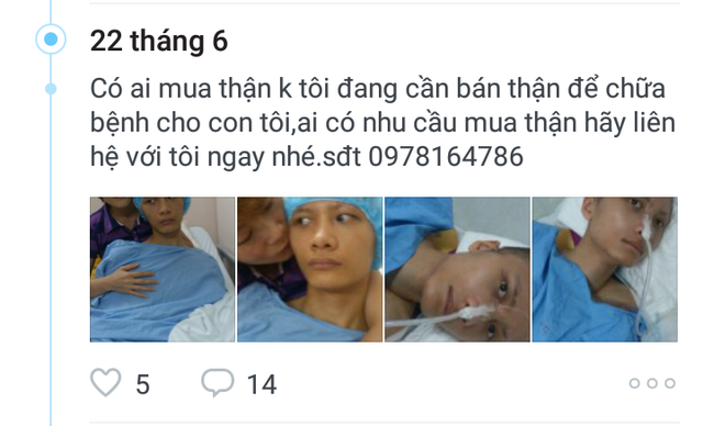 
Để có tiền chạy chữa cho con trai, chị Huệ đã đăng thông tin bán thận khiến nhiều người xót xa. Ảnh: V.Sĩ
