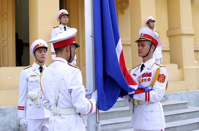 
Lễ thượng cờ ASEAN sáng 8/8 tại Thủ đô Hà Nội. Ảnh Hải Minh
