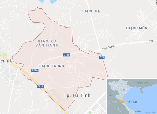 Xã Thạch Trung (TP Hà Tĩnh), nơi xảy ra vụ việc. Ảnh: Google Maps.