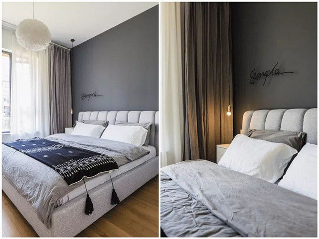 
Phòng ngủ có cảm giác thoải mái và ấm áp với các tông màu tường và chăn rất trầm.
