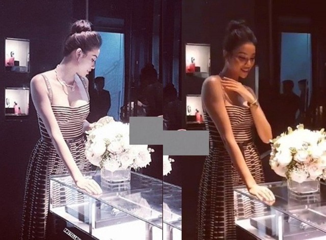 Một bức ảnh Phạm Hương chưa qua chỉnh sửa, có thể thấy vóc dáng, hay đặc biệt là vòng 2 của Phạm Hương khá đầy đặn khi diện thiết kế váy Dior này.