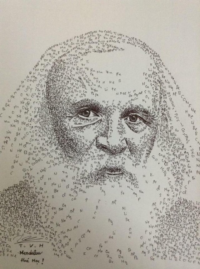 Bức ảnh chân dung nhà khoa học Mendeleev được vẽ bằng các nguyên tố Hóa học