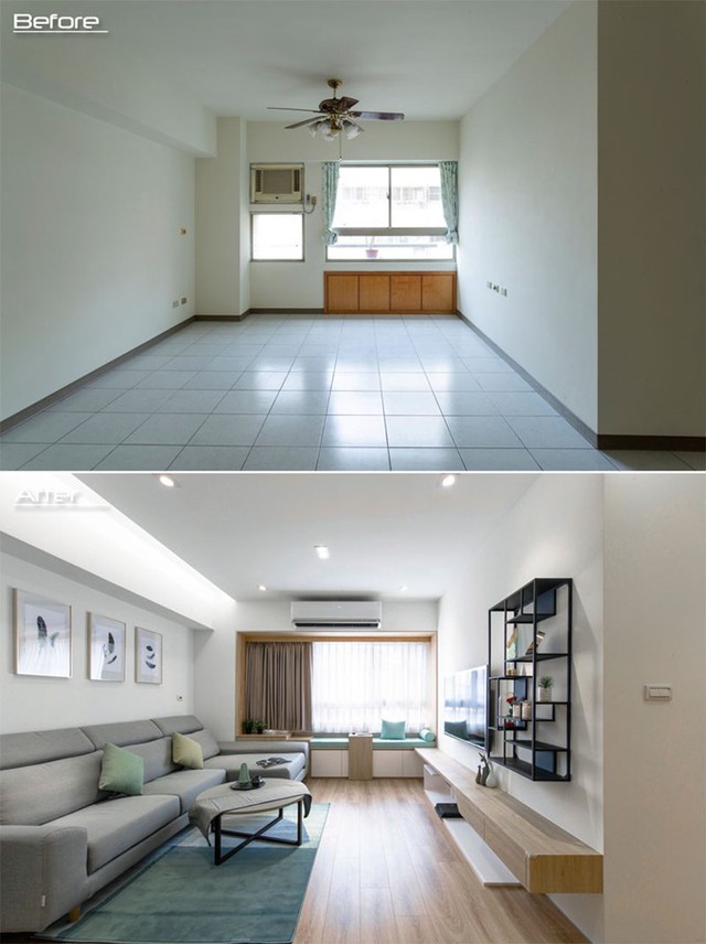 
Toàn bộ gạch lát nền màu trắng đơn sắc được thay thế bằng sàn gỗ, tạo cảm giác ấm cúng và thoải mái cho căn hộ.
