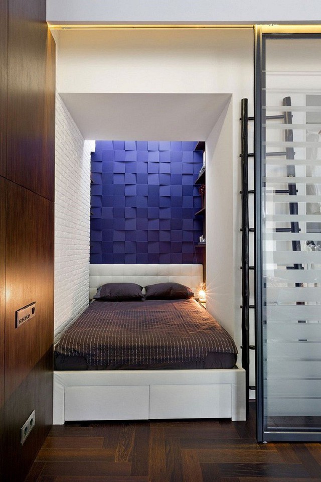
Một góc căn hộ nhỏ đã thành phòng ngủ với giấy dán tường 3D đầy sáng tạo.
