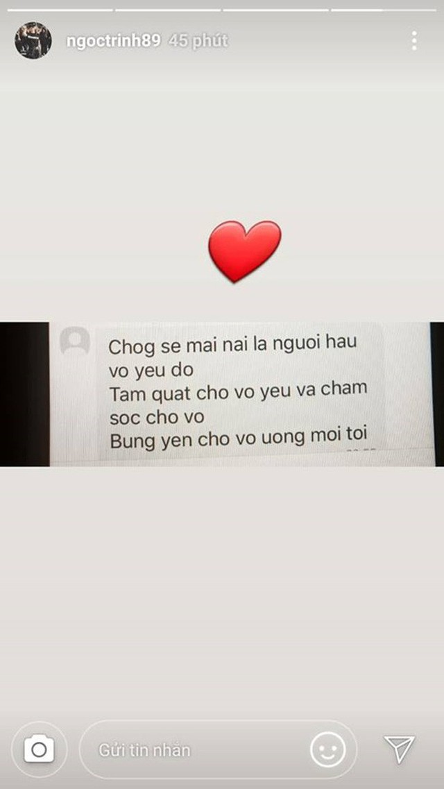 Tin nhắn chúc mừng của tình mới Ngọc Trinh.