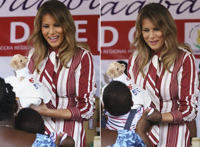 Bà Melania tặng gấu teddy và một chiếc khăn, in dòng chữ Be Best, cho tất cả em bé có mặt trong phòng chờ của bệnh viện.