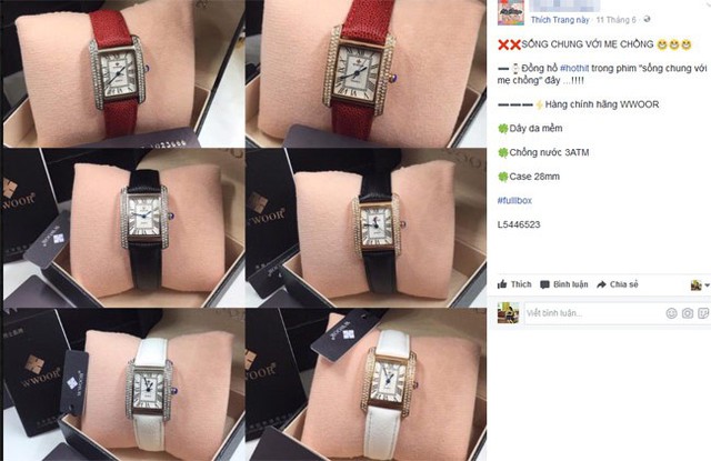 Đồng hồ đỏ hãng Wwoor của Minh Vân cũng có xuất xứ từ Trung Quốc với mức giá chỉ vài trăm nghìn đồng