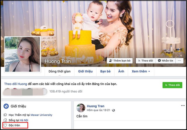Cả diễn viên Việt Anh và bà xã Hương Trần đều để trạng thái độc thân trên Facebook cá nhân.