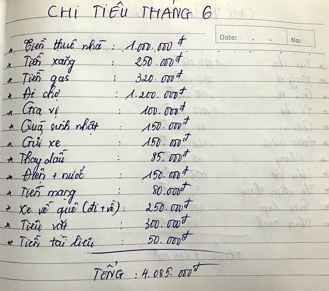 Ghi ch&eacute;p chi ti&ecirc;u của một sinh vi&ecirc;n