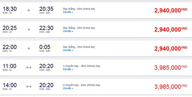 
Giá vé máy bay Tết (từ 27/1/2019 tức 23 tháng Chạp) của một hãng hàng không nội địa (giá chưa bao gồm thuế phí)
