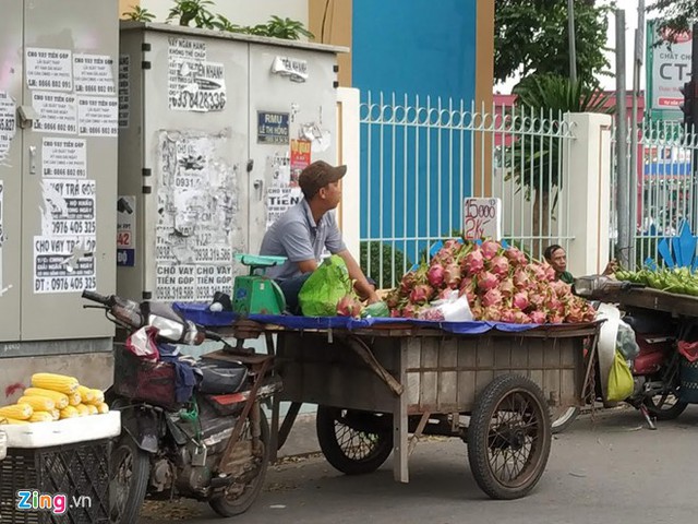 
Một xe bán thanh long trên đường Phạm Huy Thông, quận Gò Vấp. Ảnh: Việt Đức.
