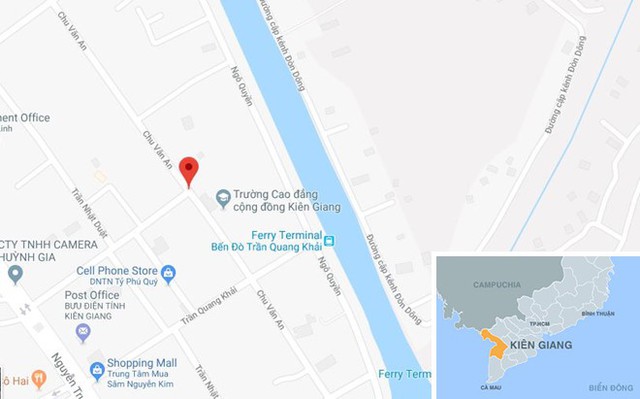 
Đường Chu Văn An (chấm đỏ) ở Rạch Giá. Ảnh: Google Maps.
