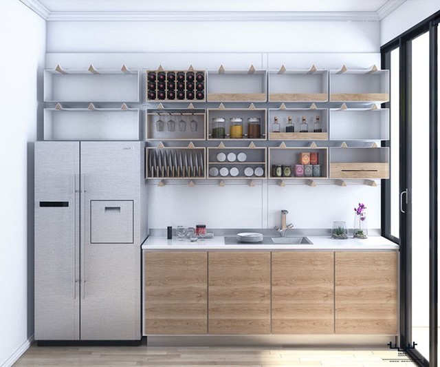 
Căn phòng bếp gây ấn tượng nhờ hệ thống kệ lưu trữ thông minh, mang đến sự tiện dụng cho người dùng.
