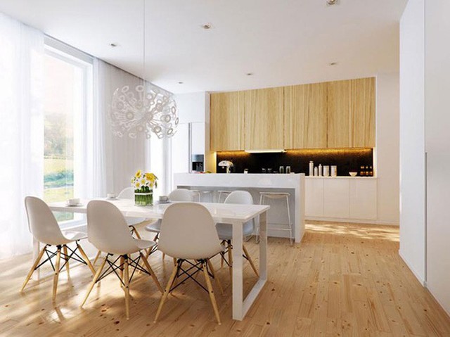
Chỉ với sự kết hợp đơn giản giữa gam màu trắng và chất liệu gỗ tự nhiên tươi sáng đã đủ sức tạo nên vẻ đẹp đầy cuốn hút cho căn bếp của gia đình.
