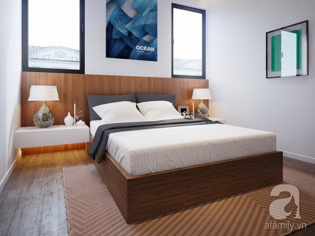 
Phòng ngủ con nhẹ nhàng với tone màu trắng gỗ.

