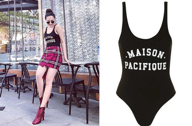 Bảo Anh sở hữu một chiếc bodysuit màu đen của thương hiệu Topshop. Đây không chỉ là chiếc áo được cô nàng yêu thích nhất khi tập yoga mà còn được diện với tần suất chóng mặt lúc ra đường.