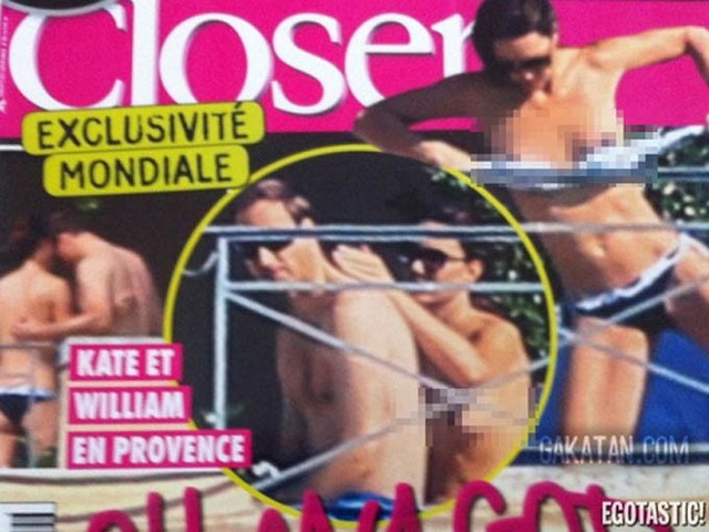 Bìa tạp chí Pháp đăng ảnh bán khỏa thân của vợ chồng Kate năm 2012. Ảnh: UK Press.
