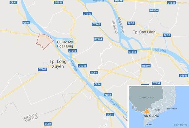 
Thị trấn An Châu (khoanh đỏ), nơi xảy ra sự việc. Ảnh: Google Maps. 
