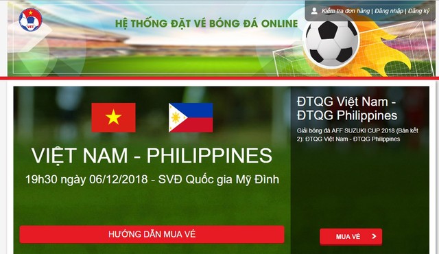 Trang bán vé online của VFF.